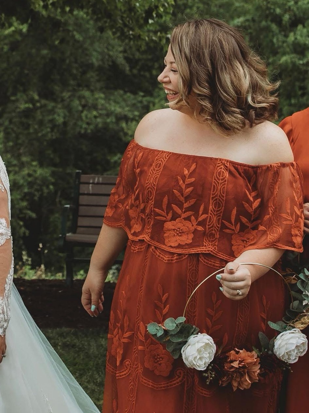 Rust Lace Off-Shoulder Dress